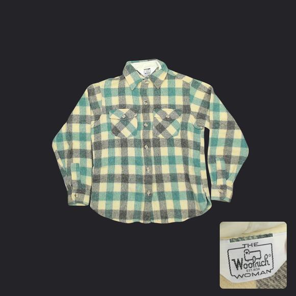 Woolrich Tops - Vintage Woolrich Woman Wool Flannel Shirt Green Plaid Boxy Womens Small Shacket